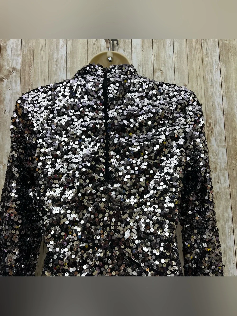 H&M Silver and Black Sequin Long Sleeve Mock Neck Top Size S